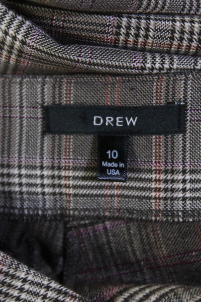 Drew Womens Zipper Fly High Rise Wide Leg Plaid Pants Brown White Size 10