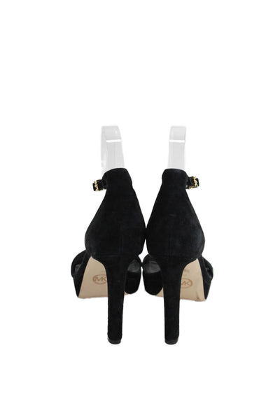 Michael Michael Kors Womens Suede Leather Ankle Strap Heels Shoes Black Size 7M
