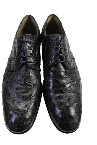 Tardini Mens Ostrich Skin Lace Up Oxford Dress Shoes Black Size 8