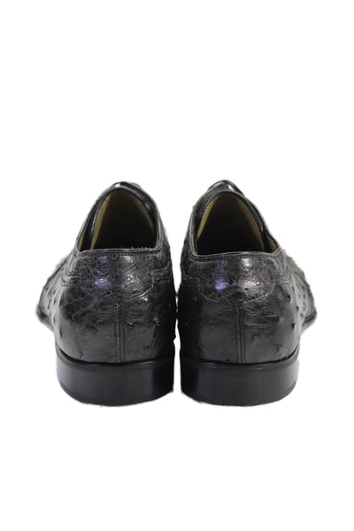Tardini Mens Ostrich Skin Lace Up Oxford Dress Shoes Black Size 8