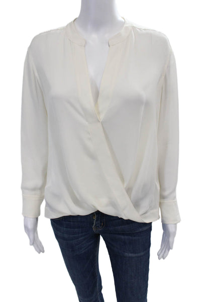 ALC Womens Silk Long Sleeve Solid V Neck Blouse White Size 2