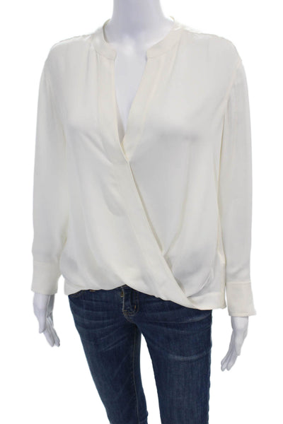 ALC Womens Silk Long Sleeve Solid V Neck Blouse White Size 2
