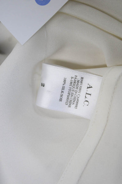ALC Womens Silk Long Sleeve Solid V Neck Blouse White Size 2
