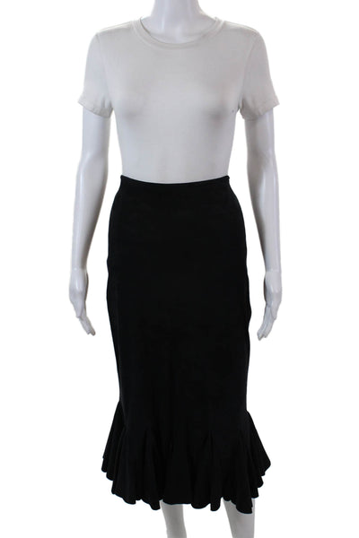 GrownBeans Women's Suede Leather Flare Unlined Midi Skirt Black Size S