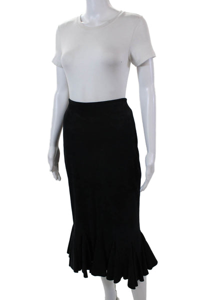 GrownBeans Women's Suede Leather Flare Unlined Midi Skirt Black Size S