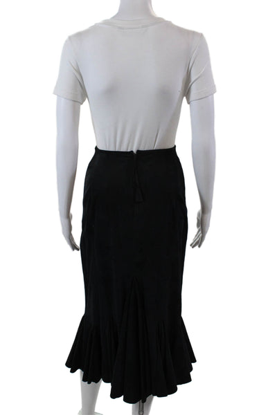 GrownBeans Women's Suede Leather Flare Unlined Midi Skirt Black Size S