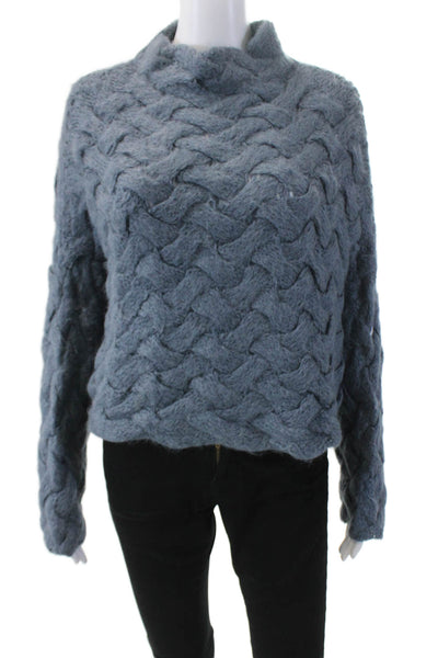 Matthildur Womens Alpaca Suri Long Sleeves Turtleneck Sweater Blue Size Small