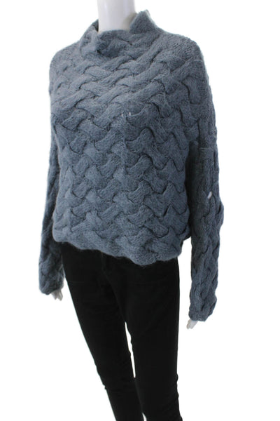 Matthildur Womens Alpaca Suri Long Sleeves Turtleneck Sweater Blue Size Small