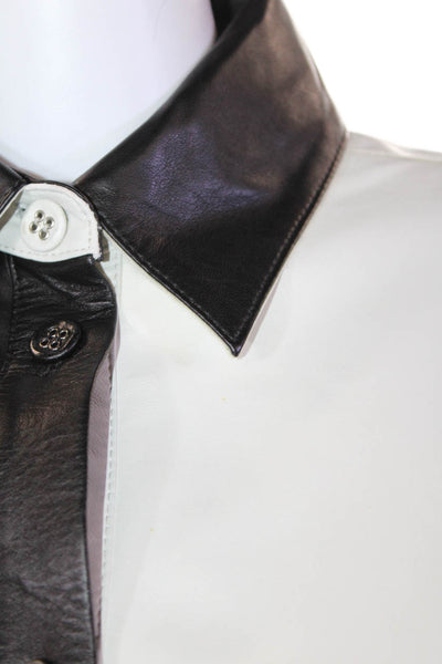 Blue Ice Womens Button Up Long Sleeve Collared Leather Shirt White Black Small