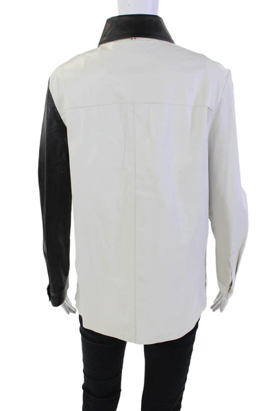 Blue Ice Womens Button Up Long Sleeve Collared Leather Shirt White Black Small