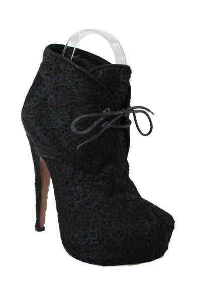Alaia Womens Abstract Print Lace Up Ankle Boots Heels Black Size 36.5 6.5