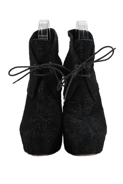 Alaia Womens Abstract Print Lace Up Ankle Boots Heels Black Size 36.5 6.5