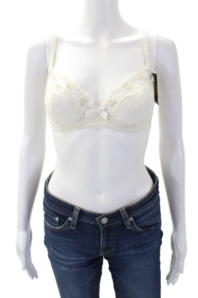 Huit Lingerie Womens Rose Embroidered Under Wire Balconette Bra White Size 36 C