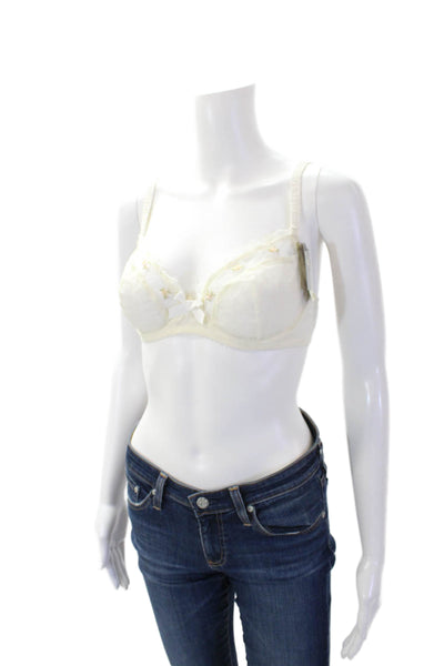 Huit Lingerie Womens Rose Embroidered Under Wire Balconette Bra White Size 36 C