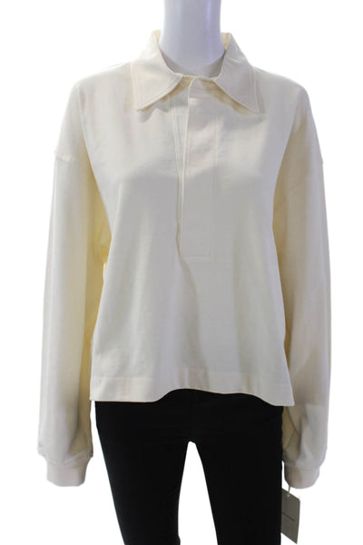 Citizens of Humanity Womens Cotton Collared Crop Henley Shirt Cream Size M