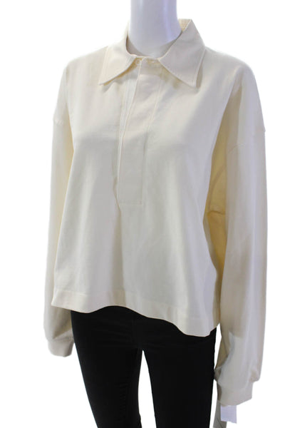 Citizens of Humanity Womens Cotton Collared Crop Henley Shirt Cream Size M