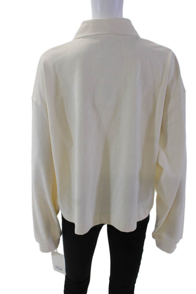Citizens of Humanity Womens Cotton Collared Crop Henley Shirt Cream Size M