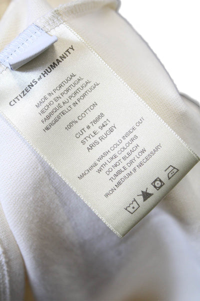 Citizens of Humanity Womens Cotton Collared Crop Henley Shirt Cream Size M