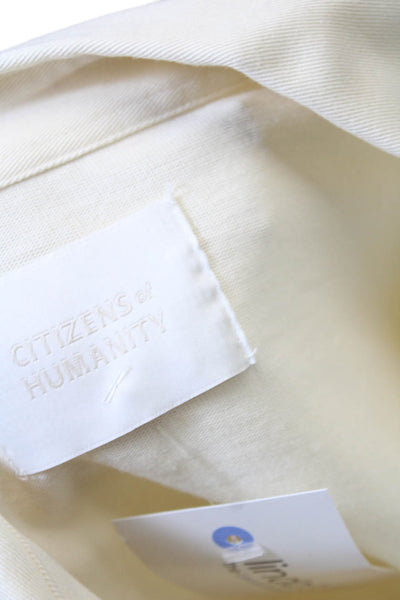 Citizens of Humanity Womens Cotton Collared Crop Henley Shirt Cream Size M