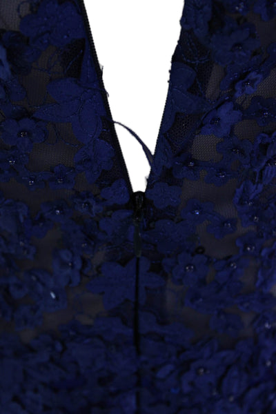 Olvis Womens Floral Applique Short Sleeve Zippered Full-Length Gown Blue Size 6