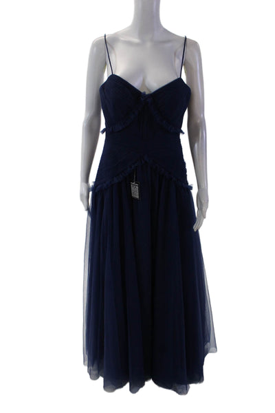 Zac Posen Womens Sleeveless Sweetheart Neck Zipper Full-Length Gown Blue Size 4