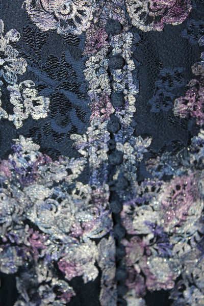 Olvis Womens Floral Applique Lace 3/4 Sleeve Floor Length Gown Blue Size 7