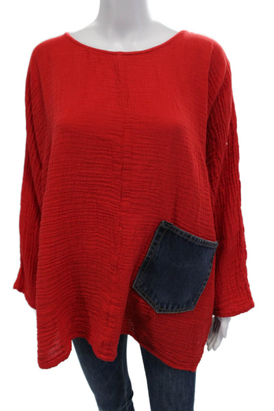 Shannon Passrto Long Sleeve Round Neck Pullover Blouse Top Red Size S
