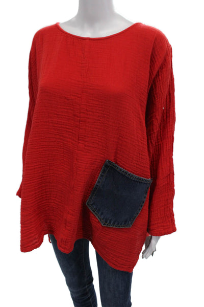 Shannon Passrto Long Sleeve Round Neck Pullover Blouse Top Red Size S