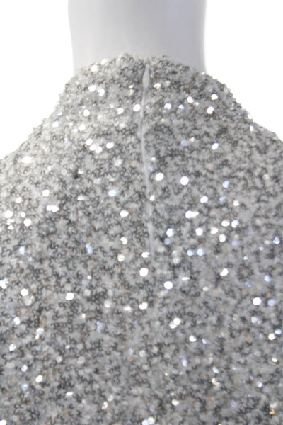 Insight Womens Sequins High Neck Zip Back Long Sleeve Blouse Top Silver Size XS