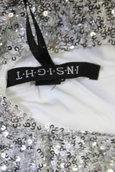 Insight Womens Sequins High Neck Zip Back Long Sleeve Blouse Top Silver Size XS
