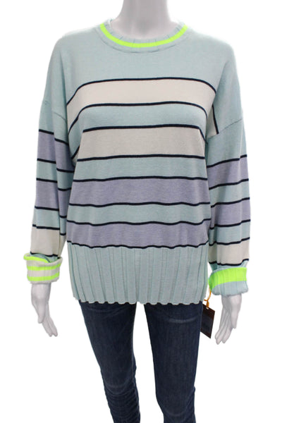 WISPR Womens Cotton Striped Round Neck Rib Knit Pullover Sweater Blue Size L