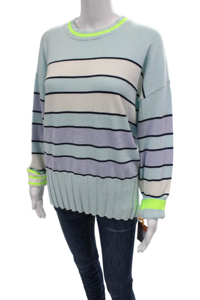 WISPR Womens Cotton Striped Round Neck Rib Knit Pullover Sweater Blue Size L