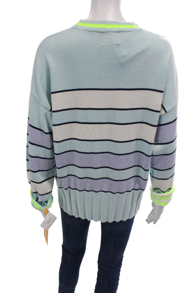 WISPR Womens Cotton Striped Round Neck Rib Knit Pullover Sweater Blue Size L
