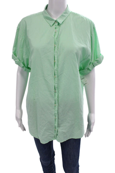 Xirena Womens Cotton Channing Collared Short Sleeve Button-Down Top Green Size S