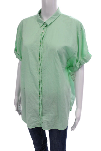 Xirena Womens Cotton Channing Collared Short Sleeve Button-Down Top Green Size S