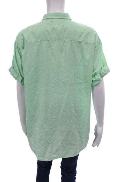 Xirena Womens Cotton Channing Collared Short Sleeve Button-Down Top Green Size S