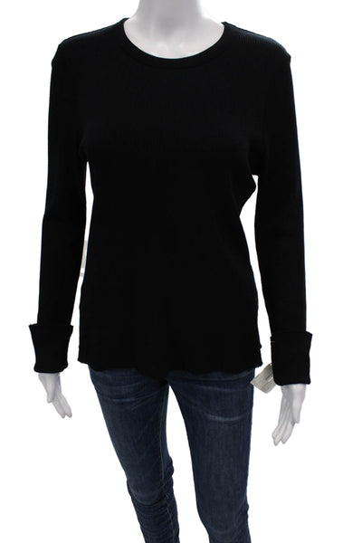 Pharaoh Womens Cotton Round Neck Long Sleeve Basic T-Shirt Black Size XL