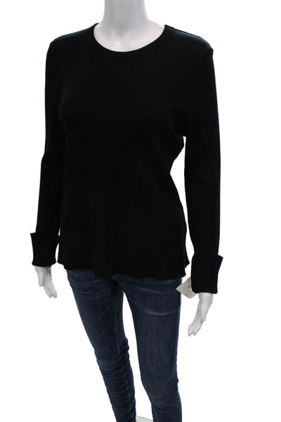 Pharaoh Womens Cotton Round Neck Long Sleeve Basic T-Shirt Black Size XL
