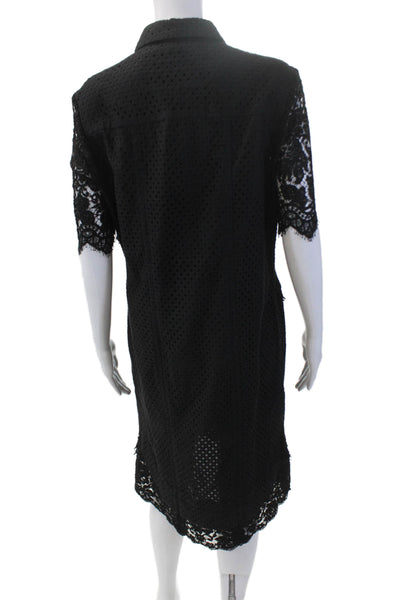 Erdem Short Sleeve Button Collared Layered Drop Waist Dress Black Size M