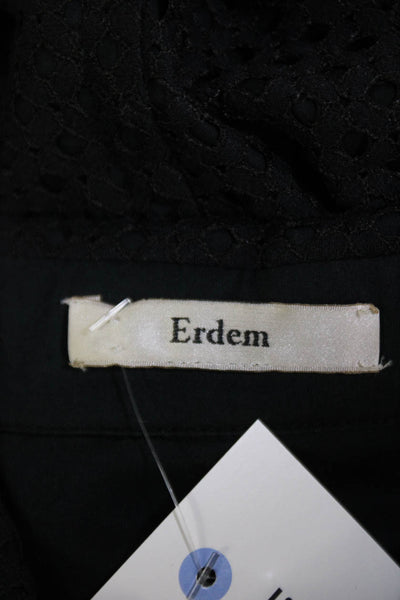 Erdem Short Sleeve Button Collared Layered Drop Waist Dress Black Size M