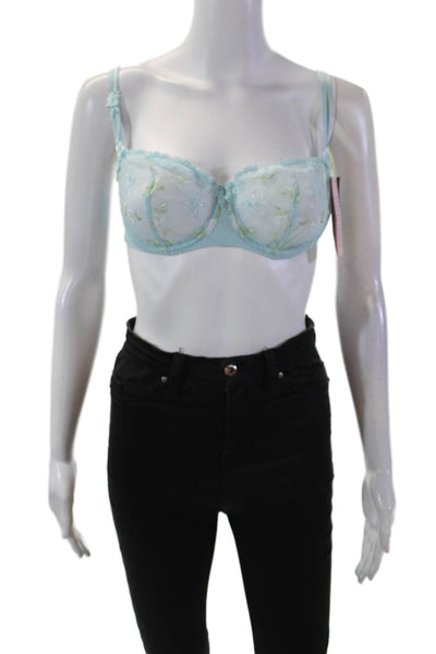 Simone Perele Womens Embroidered Eyelet Marquises Bra Sky Blue Size 36 C