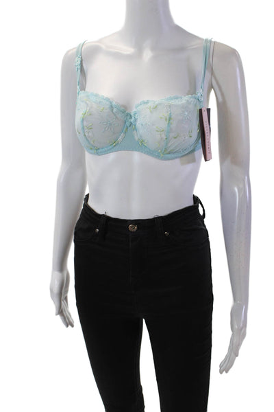 Simone Perele Womens Embroidered Eyelet Marquises Bra Sky Blue Size 36 C