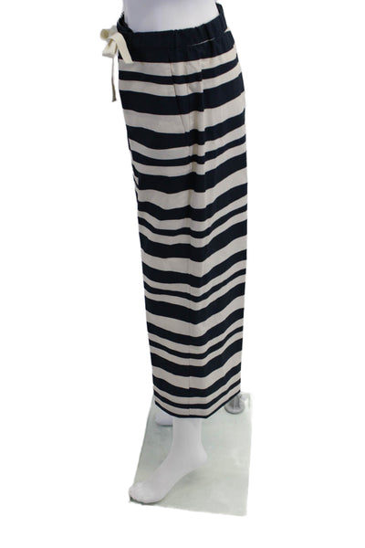 S Max Mara Womens Scoop Neck Striped Top Pants Set White Navy Cotton Size 6 8