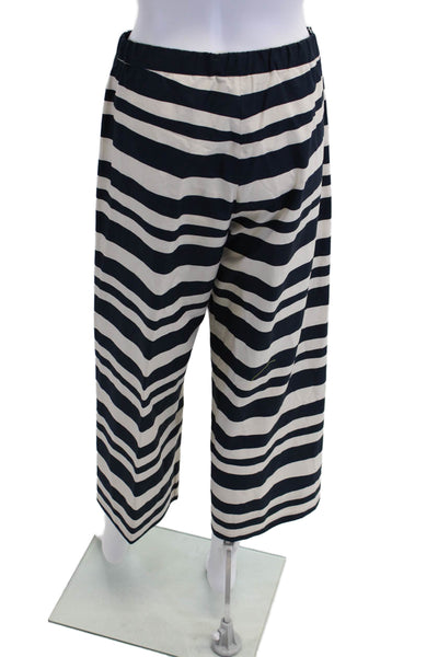 S Max Mara Womens Scoop Neck Striped Top Pants Set White Navy Cotton Size 6 8