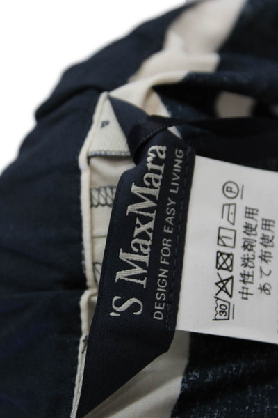 S Max Mara Womens Scoop Neck Striped Top Pants Set White Navy Cotton Size 6 8