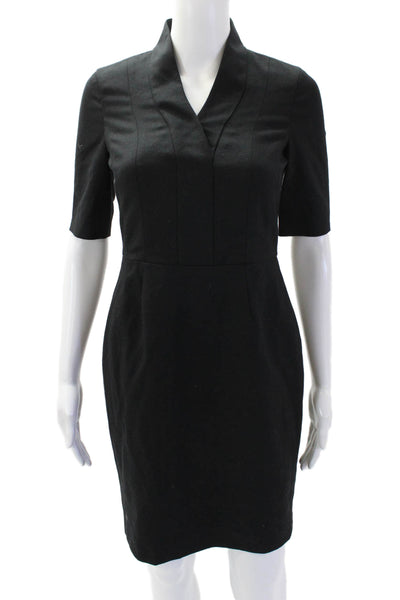 Brooks Brothers Womens V Neck Short Sleeves Dress Black Wool Size 2 Petite