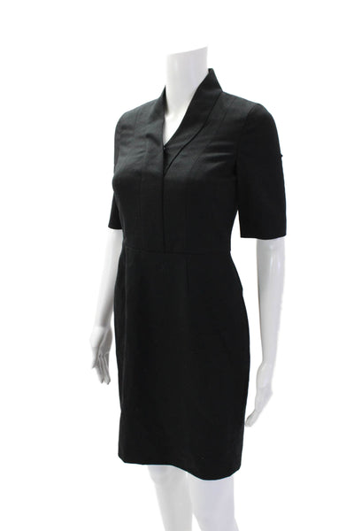 Brooks Brothers Womens V Neck Short Sleeves Dress Black Wool Size 2 Petite