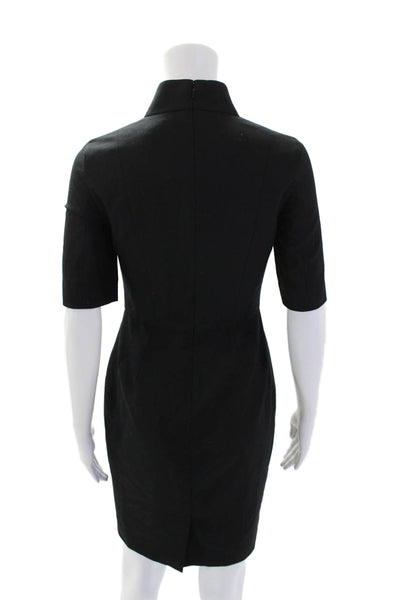 Brooks Brothers Womens V Neck Short Sleeves Dress Black Wool Size 2 Petite