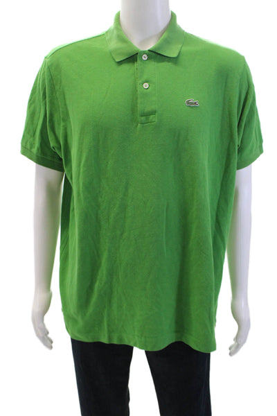 Lacoste Mens Cotton Collar Short Sleeve Polo Shirt Solid Green Size 7