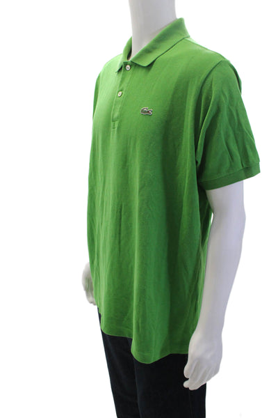 Lacoste Mens Cotton Collar Short Sleeve Polo Shirt Solid Green Size 7